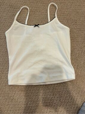 Garage White Camisole with Black Trim and Bow